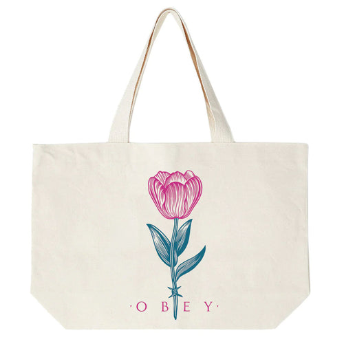OBEY - BARBWIRE FLOWER TOTEBAG (NATURAL)